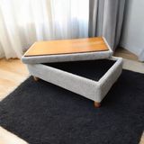Puff Table Kardelen Sandıklı Orta Sehpa Puflu , Çizgili Vizon Kadife Kumaş Ahşap Ceviz Ayak - gri teddy