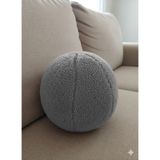 Puff Table Peluş Top Yastık Kırlent Içi Dolgulu Açık Gri Fitilli Kumaş - 35 x 35 cm