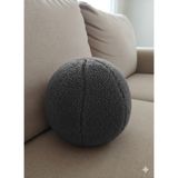 Puff Table Peluş Top Yastık Kırlent Içi Dolgulu Antrasit Fitilli Kumaş - 35 x 35 cm