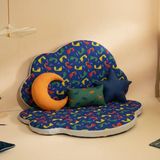 Puff Table Puftable Montessori Bulut Oyun Minderi,dinozor Desenli,oyun Halısı ve Matı 5 cm Sünger 2 Parça - 105 x 65 cm - Mavi