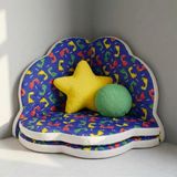 Puff Table Puftable Montessori Bulut Oyun Minderi,dinozor Desenli,oyun Halısı ve Matı 5 cm Sünger 4 Parça - 65 x 65 cm - Mavi