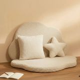 Puff Table Puftable Montessori Bulut Oyun Minderi,teddy Kumaş Krem,oyun Halısı ve Matı 5 cm Sünger 2 Parça - 105 x 65 cm