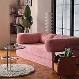 Puffiber Fitilli Kadife Kumaş Dönüştürülebilir Kanepe Yatak,konforlu Yer Yatağı 90X200 cm - Pembe
