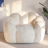 Puffiber Puf Koltuk Çiçek Tasarımlı Peluş Armut Koltuk Rahat Tv ve Okuma Koltuğu 95X80 cm - Krem