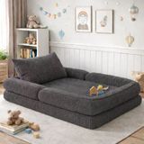 Puffiber Yeni Nesil Füme Premium Katlanabilir Modüler Çocuk Oyun Yatağı Ve Minderi 80X160 Cm Tam Sünger