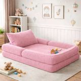Puffiber Yeni Nesil Pembe Premium Katlanabilir Modüler Çocuk Oyun Yatağı Ve Minderi 80X160 Cm Tam Sünger