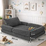 Puffiber Yeni Nesil Premium Katlanabilir Modüler Çocuk Oyun Yatağı ve Minderi 80X160 cm Tam Sünger - Füme - 80 x 160 cm