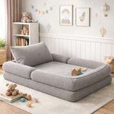 Puffiber Yeni Nesil Premium Katlanabilir Modüler Çocuk Oyun Yatağı ve Minderi 80X160 cm Tam Sünger - Gri - 80 x 160 cm
