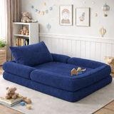Puffiber Yeni Nesil Premium Katlanabilir Modüler Çocuk Oyun Yatağı ve Minderi 80X160 cm Tam Sünger - Lacivert - 80 x 160 cm