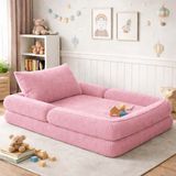 Puffiber Yeni Nesil Premium Katlanabilir Modüler Çocuk Oyun Yatağı ve Minderi 80X160 cm Tam Sünger - Pembe - 80 x 160 cm
