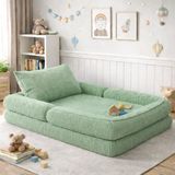 Puffiber Yeni Nesil Premium Katlanabilir Modüler Çocuk Oyun Yatağı ve Minderi 80X160 cm Tam Sünger - Yeşil - 80 x 160 cm