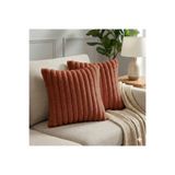 pufftable 2'li fitilli peluş kırlent kılıfı 45*45 kiremit renk yumuşak kadife yastık çift taraflı