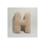 pufftable Peluş H harfi yastık , dekoratif kırlent, krem rengi teddy kumaş 50 cm