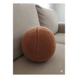 pufftable peluş top yastık kırlent içi dolgulu koyu kahve (tarçın) teddy kumaş