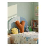 pufftable Peluş Y Harf yastık , dekoratif kırlent , koyu kahve teddy kumaş , büyük boy 50 cm
