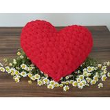 Puffy El Örgüsü Kalp Yastık -35X35CMSEVGILIYE Hediye - 35 x 35 cm - Kızıl