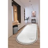 Puffy Gri Oval Örgü Saçaklı Peluş Yumuşacık Yıkanabilir Kaymaz Taban Halı Salon Oturma Odası Beyaz