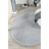 Puffy Gri Oval Örgü Saçaklı Peluş Yumuşacık Yıkanabilir Kaymaz Taban Halı Salon Oturma Odası Gri
