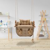 Puffy Swing Bebek Salıncağı – Güvenlik Korumalı, Leke Tutmayan Kumaş, Doğal Ahşap Boncuklar, 45x45 cm Konforlu Tasarım