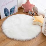 Puffy Yumuşacık Kuzu Post Yuvarlak Kaymaz Taban Kürk Halı Makinede Yıkanabilir, Beyaz, 50 x 50
