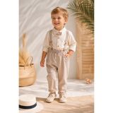 pufien Bebek Yazlık Salopet Takım, Papyonlu ve Şapkalı, Krem 1-4 Yaş