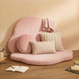 Puftable Montessori Bulut Oyun Minderi,teddy Kumaş Pembe,oyun Halısı ve Matı 5 cm Sünger 2 Parça - 105 x 65 cm