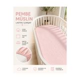 Pufuduk Baby %100 Pamuk Müslin Lastikli Bebek Çarşafı 70x120 cm, Hava Geçirgen Bürümcük Müslin Bebek Yatak Çarşafı - Beyaz / Ekru / Pembe