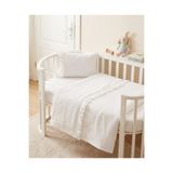 Pufuduk Baby Fistolu Müslin Nevresim Takımı 100x150 cm Lastikli Çarşafı 70x120 Bebek Çocuk Yatağı Ekru Beyaz Pembe