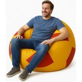 Pufumo XL Büyük Boy Futbol Topu Puf Armut Koltuk Suni Deri 90 cm Genişlik İç ve Dış Alan Kullanımı - Sarı - Kırmızı