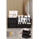 Pufwin Home Elegance Xl (35CM) kozmetik Makyaj Parfüm Serum Krem Düzenleyici Desenli Çekmeceli Organizer Siyah