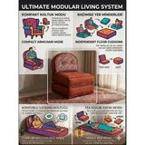 Pufymax Comfy Plus Oval Yeni Nesil Bohem Tekli Koltuk,yataklı Katlanır Berjer,yer Yatağı, Modüler Yapı 75X75|90 cm - 860-Turuncu