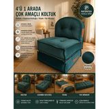 Pufymax Comfy Plus Oval Yeni Nesil Bohem Tekli Koltuk,yataklı Katlanır Berjer,yer Yatağı, Modüler Yapı 75X75|90 cm Gri - Yeşil - Krem