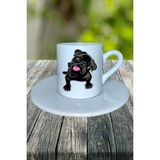 Pug Doberman Köpek Baskılı Türk Kahvesi Fincanı Tabaklı Kişiye Özel Model 13