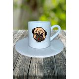 Pug Doberman Köpek Baskılı Türk Kahvesi Fincanı Tabaklı Kişiye Özel Model 16
