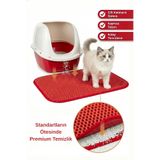 Pugalo CleanPaw Premium Kedi Tuvalet Önü Paspası, Çift Katmanlı Kedi Kumu Toplayıcı, Geniş Delikli, Kolay Temizlenir (Kırmızı, 50 x 50)