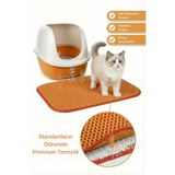 Pugalo CleanPaw Premium Kedi Tuvalet Önü Paspası, Çift Katmanlı Kedi Kumu Toplayıcı, Geniş Delikli, Kolay Temizlenir (Turuncu, 50 x 50)
