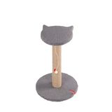 Pugalo Stepli Kedi Yüzlü Platform Tırmalama Tahtası, Gri Peluş Kaplı, Sisal İpli, Oyuncaklı (Antrasit)