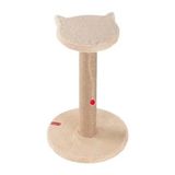 Pugalo Stepli Kedi Yüzlü Platform Tırmalama Tahtası, Gri Peluş Kaplı, Sisal İpli, Oyuncaklı (Krem)