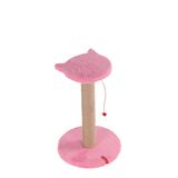 Pugalo Stepli Kedi Yüzlü Platform Tırmalama Tahtası, Gri Peluş Kaplı, Sisal İpli, Oyuncaklı (Pembe)