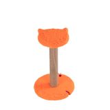 Pugalo Stepli Kedi Yüzlü Platform Tırmalama Tahtası, Gri Peluş Kaplı, Sisal İpli, Oyuncaklı (Turuncu)