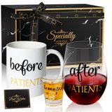 PUGED Before Patients After Patients Because Patients Gift Set 325 ml Kahve Kupası 18 oz Sapsız Şarap Bardağı ve Diş Hekimi Doktorları için 56 ml Shot Bardağı Eşsiz Hemşireler Günü Sevgililer Günü Mezuniyet