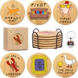 PuGez Friends Bambu Bardak Altlığı 6'lı Set, Arkadaşlar TV Şovu Hediyeleri, Arkadaşlar TV Şovu Ürün Hediyeleri, Komik Arkadaşlar Temalı Bardak Altlığı Seti Bardak Altlığı Tutuculu