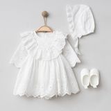 Pugi Baby %100 Pamuk Kız Bebek Begonya Mevlüt Elbisesi - Beyaz - 0 - 3 Ay