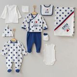 Pugı Baby 6100 Erkek Bebek Mum Dad Baskılı Kutulu Onlu Zıbın Hastane Çıkış Seti (0-3 Ay) - Basic - 0 - 3 Ay