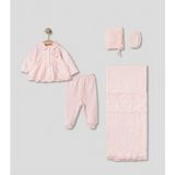 Pugi Baby Hastane Çıkış Seti Battaniye,şapka,eldiven Dahil Pamuklu Bebek Seti Nakışlı 4'lü Yenidoğan - Pembe - 0 - 3 Ay
