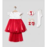 Pugi Baby Kız Bebek Şık Dantelli Mevlüt / Özel Gün Elbisesi - 0 - 3 Ay - Kırmızı