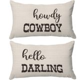 PUHEI Hello Darling Howdy Cowboy Western Kırlent Kılıfı, Kovboy Kız Genç Kız Erkek Hediyeleri, Komik Çift Yastık Kılıfı 30 x 50 cm Ev Kanepe Yatak Dekoru 2'li Set (Kırık Beyaz)