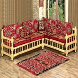 Puhu Ahşap Aksesuar Kilim Köşe Sedir Takımı - Renkli