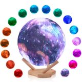 PUKANA Galaxy lamba 4.7 inç 16 renkler LED gece lambası 3D baskı ay ışığı ahşap standı ve uzaktan kumanda dokunmatik dokunun denetleyicisi çocuklar için arkadaşlar sevgilisi doğum günü serin hediyeler