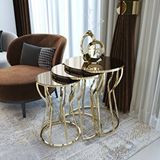 Puklife C Kum Saati 3'lü Zigon Sehpa Takımı Gold Ayak - Bronz Ayna